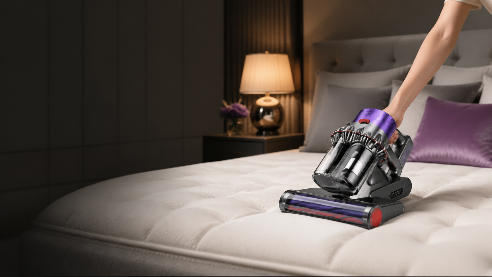 Sense One deep cleaner beside a freshly made bed